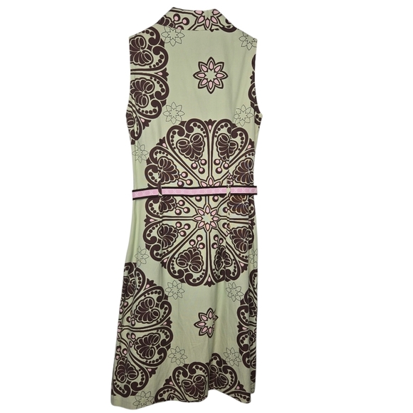 Beth Bowley Anthropologie Mint Pink 70s Floral Print Silk Blend Shirt Dress 6 - Picture 2 of 9